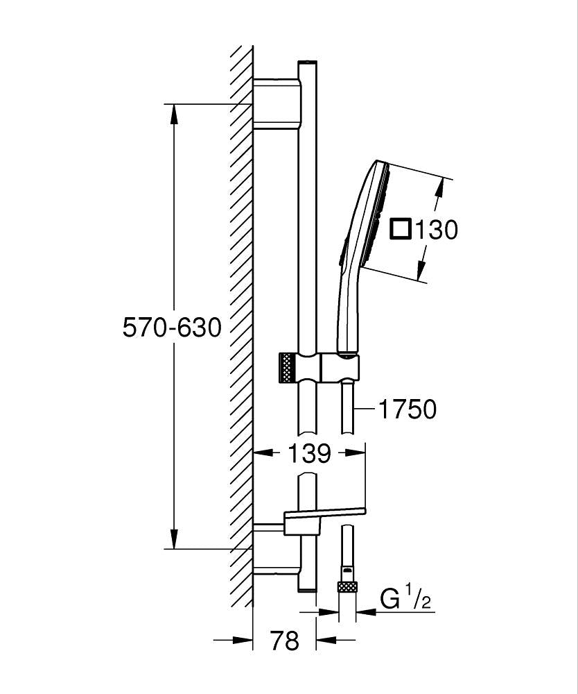 Grohe RainShower SmartActive 130 Cube Sürgülü Duş Seti, 3 Fonksiyonlu