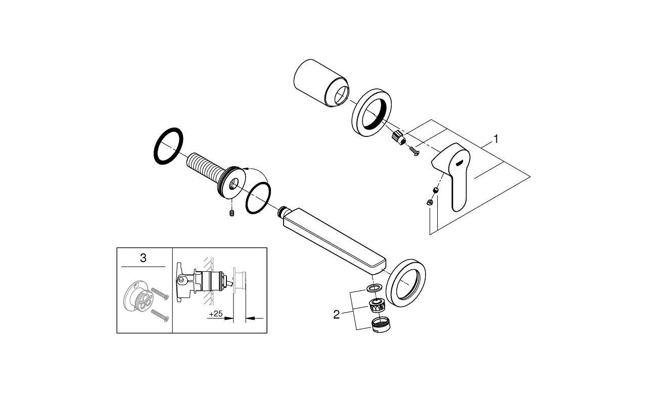 Grohe BauEdge İki Delikli Ankastre Lavabo Bataryası
