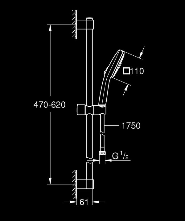 Grohe Tempesta Cube 110 Sürgülü Duş Seti, 2 Akışlı, Mat Siyah
