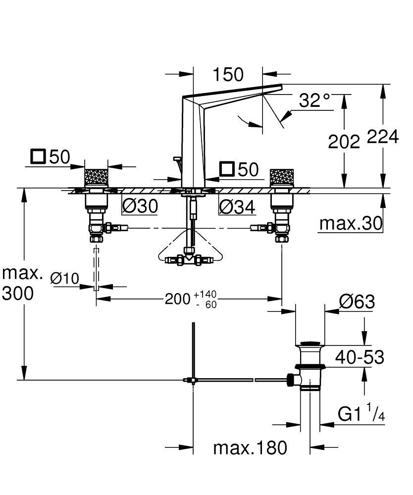 Grohe Allure Brilliant Private Collection 3 Delikli Lavabo Bataryası L-Boyut, Krom
