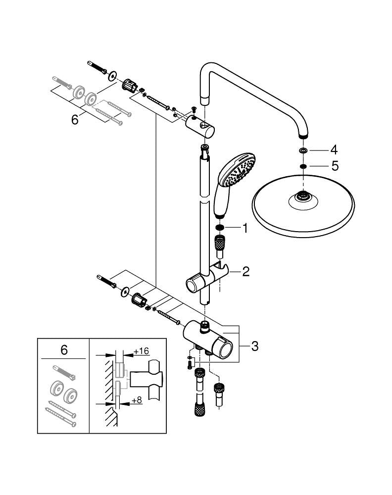 Grohe Tempesta System 250 Duvara Monte Duş Sistemi, Yön Değiştiricili, Krom-Beyaz