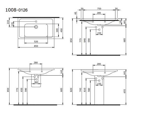 Bocchi Taormina Pro Etajerli Lavabo 85 cm