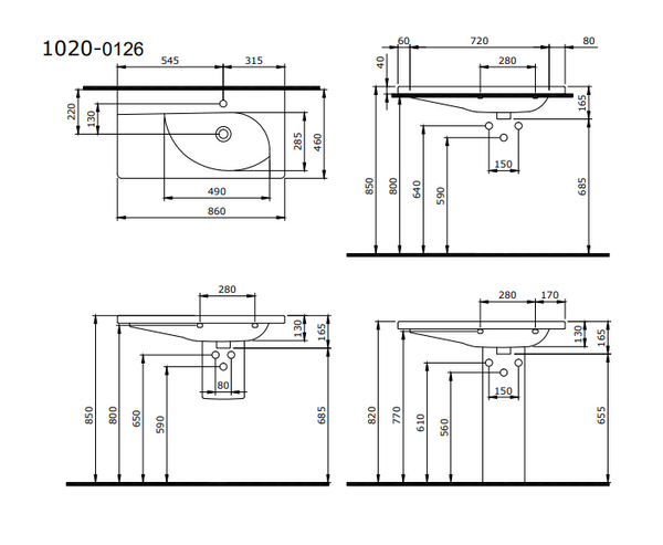 Bocchi Taormina Arch 86 cm Etajerli Lavabo Parlak Beyaz