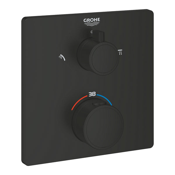 Grohe Grohtherm Termostatik Banyo/Duş Bataryası (Sıva Üstü Grubu), 2 Yollu, Mat Siyah