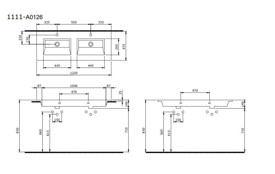 Bocchi Milano Çift Gözlü Lavabo 120 cm Mat Beyaz