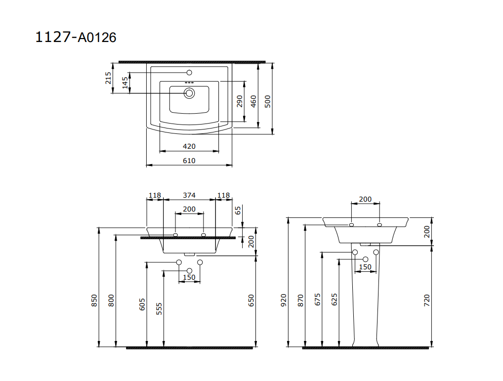 Bocchi Classico Lavita Lavabo 60 cm Mat Siyah