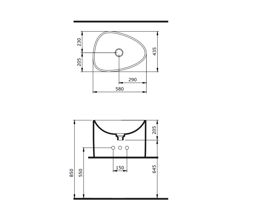 Bocchi Etna 58 cm Tezgah Üstü Monoblok Lavabo Mat Beton