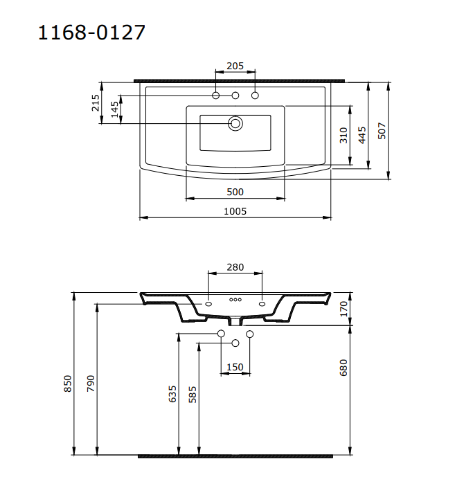 Bocchi Classico Lavita Lavabo 100 cm Mat Siyah