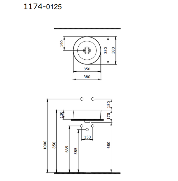 Bocchi Vessel Yuvarlak Çanak Lavabo 38 cm Parlak Beyaz