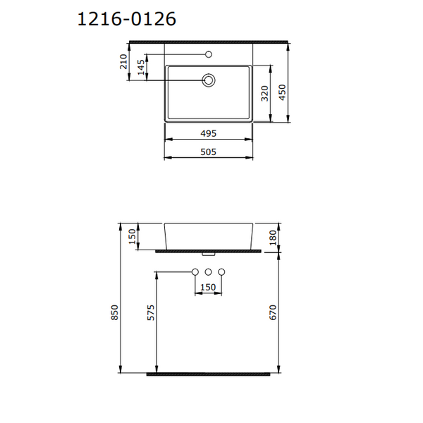 Bocchi Milano 50 cm Tezgah Üstü Lavabo, Parlak Beyaz