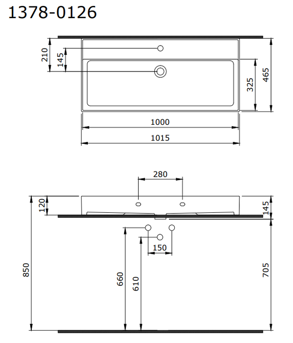 Bocchi Milano 100 cm Tezgah Üstü Lavabo Mat Antrasit