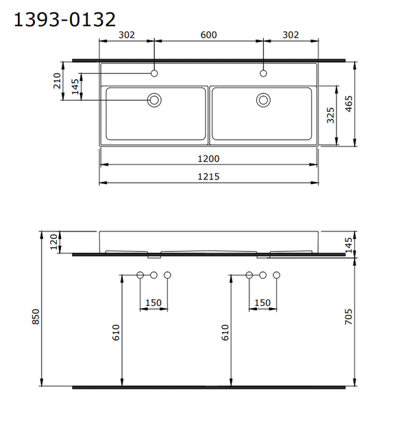 Bocchi Milano 120 cm Çift Gözlü Tezgah Üstü Lavabo P.Burgonya Bordosu