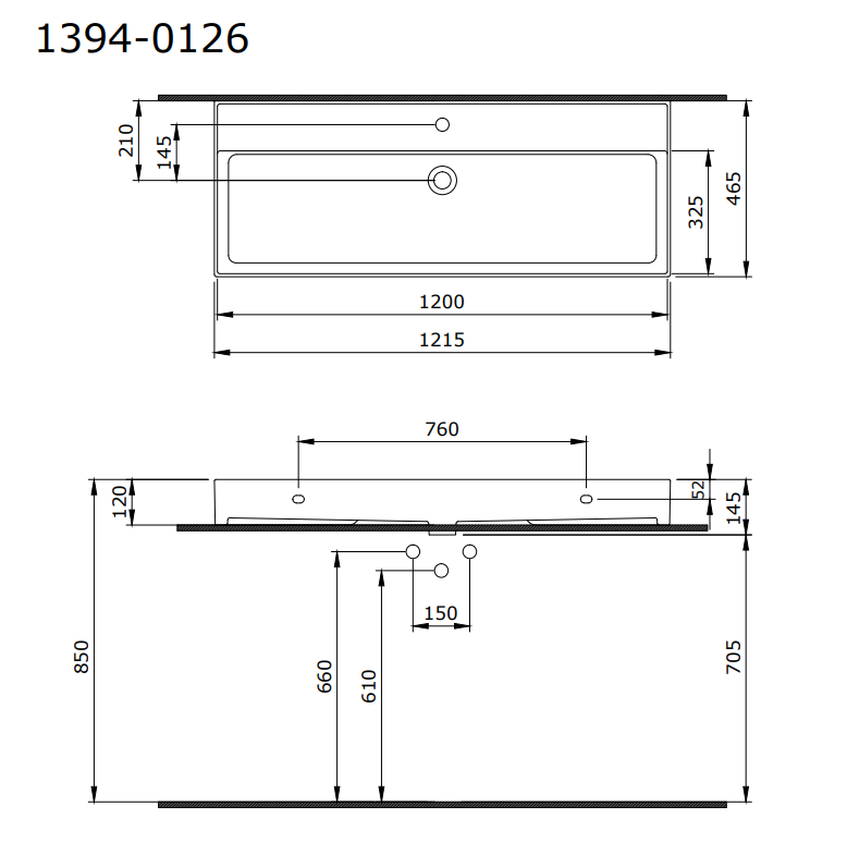 Bocchi Milano Lavabo 120 cm Parlak Beyaz