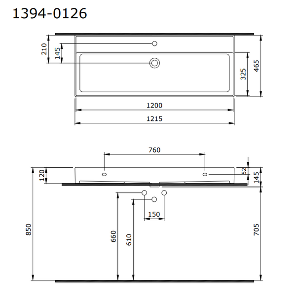Bocchi Milano Lavabo 120 cm Parlak Beyaz
