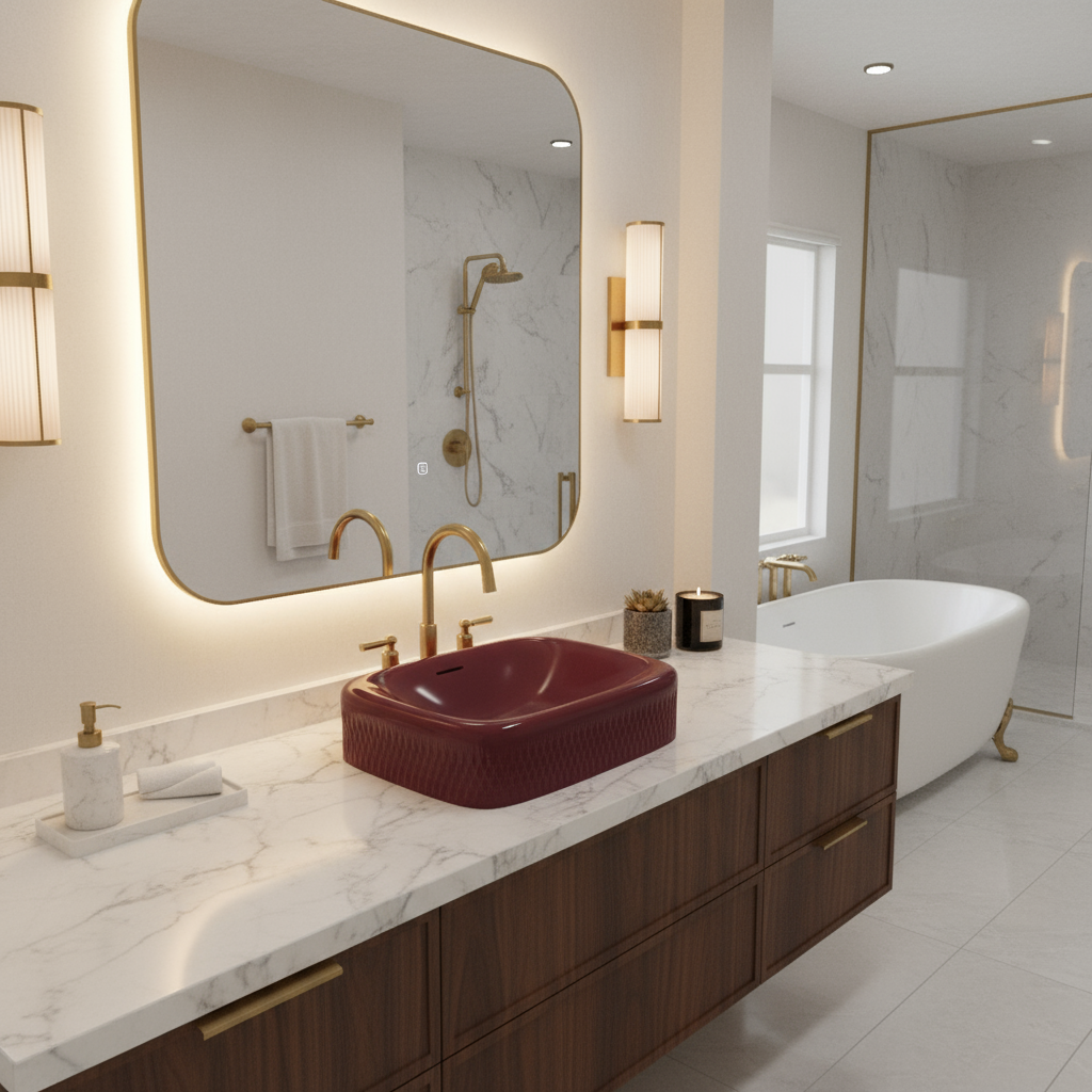 Bocchi New Age Tezgah Üstü Lavabo 55 cm P.Burgonya Bordosu