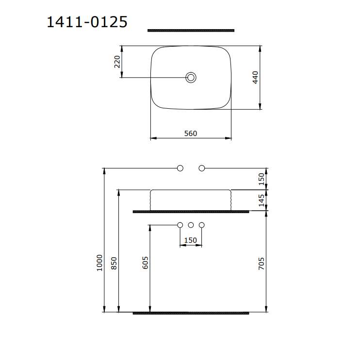Bocchi New Age Tezgah Üstü Lavabo 55 cm Parlak Siyah