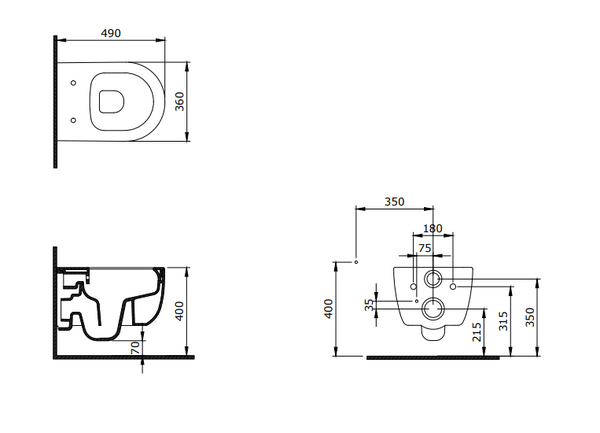 Bocchi V Tondo Rimless Kısa Asma Klozet P.Burgonya Bordosu