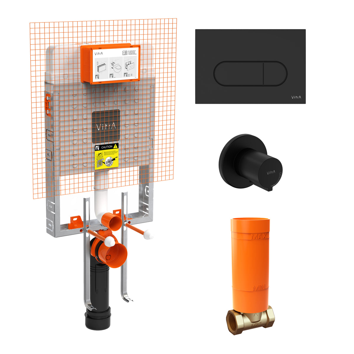 Vitra Gömme Rezervuar Seti (Gömme Rezervuar + Stop Valf + Mat Siyah Panel)