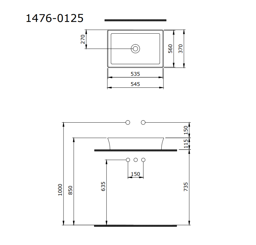 Bocchi Slim Line Dikdörtgen Lavabo 55x38 cm Mat Antrasit