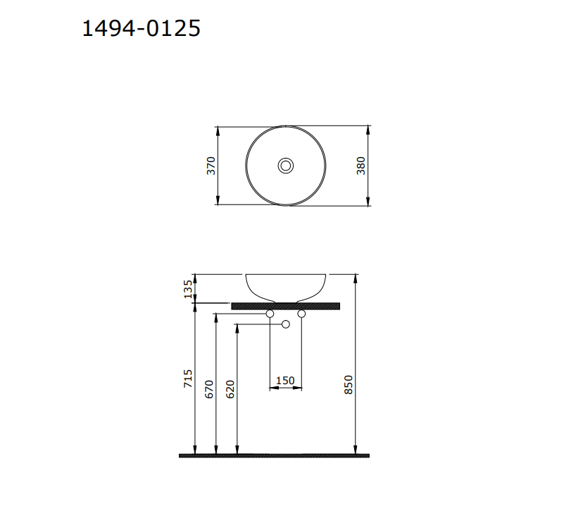 Bocchi Sottile Slim Line Yuvarlak Çanak Lavabo 38 cm, Kaşmir