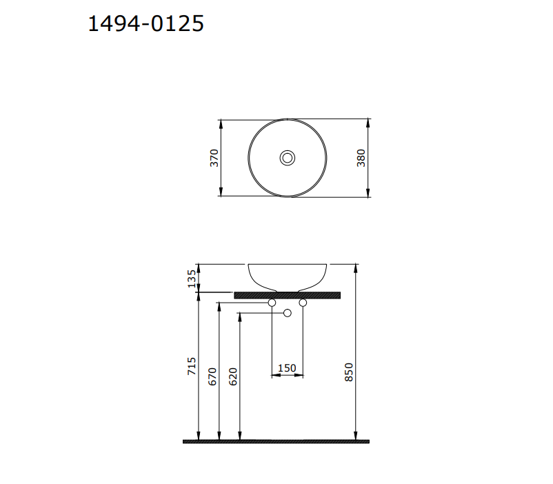 Bocchi Sottile Slim Line Lavabo 38 cm, Mat Gri