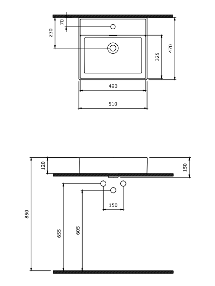 Bocchi Milano 50 cm Lavabo  Mat Gri