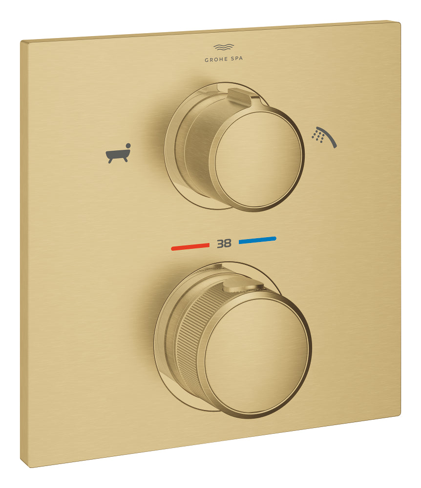 Grohe Allure Termostatik Ankastre Banyo ve Duş Bataryası (Sıva Üstü Grubu), 2 Yollu, Fırçalı Altın - GROHE 19446GN2