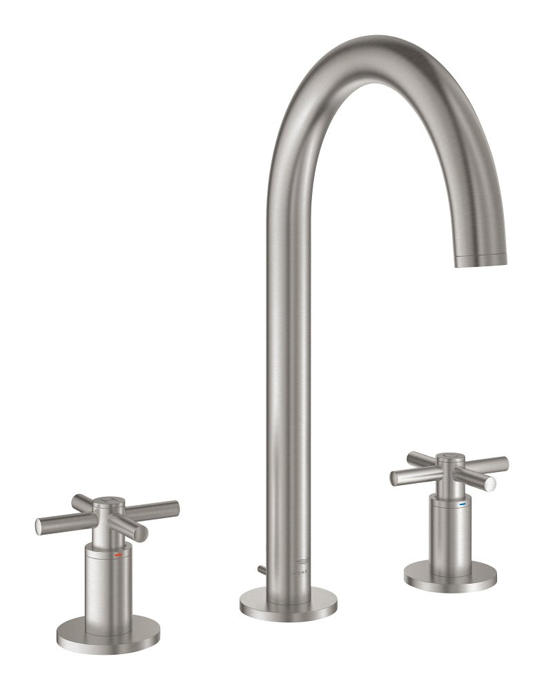Grohe Atrio 3 Delikli Ankastre Lavabo Bataryası (4 Çubuklu Volan) L-Boy, Paslanmaz Çelik - GROHE 20643DC0
