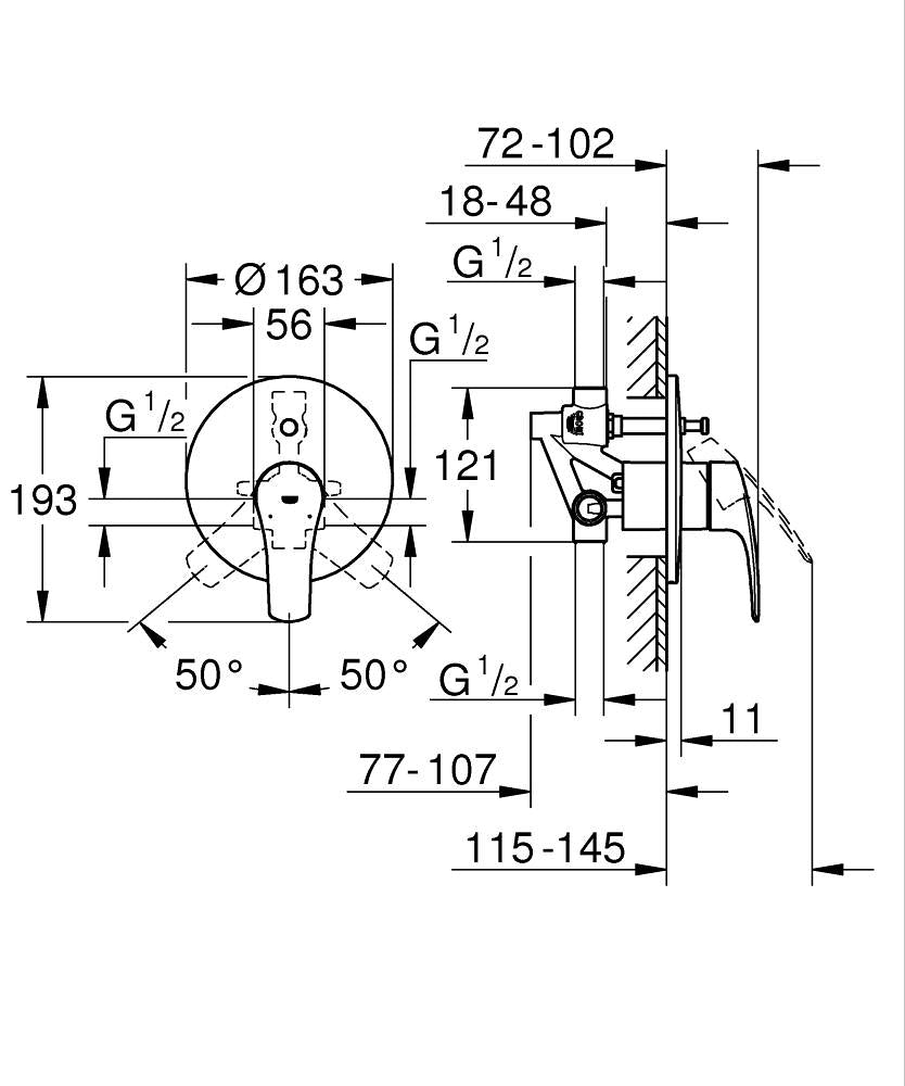 Grohe Eurosmart Ankastre Banyo Bataryası, Krom