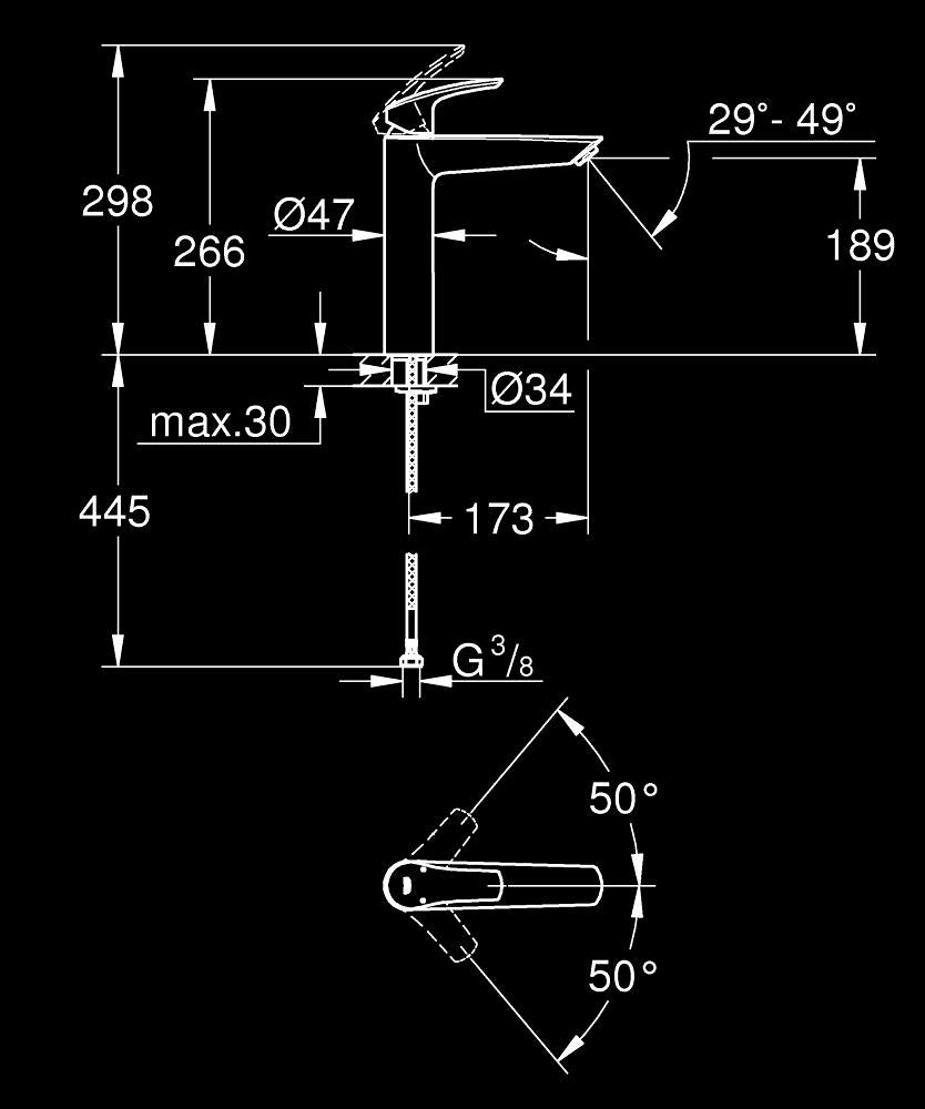Grohe Eurosmart XL Çanak Lavabo Bataryası, Mat Siyah