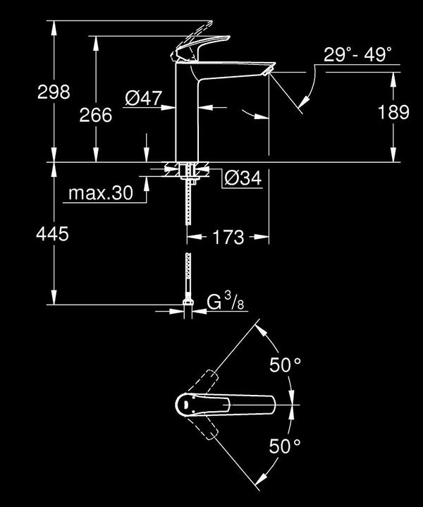 Grohe Eurosmart XL Çanak Lavabo Bataryası, Mat Siyah
