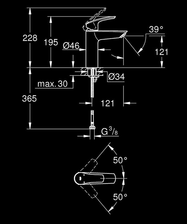 Grohe Eurosmart Lavabo Bataryası, Mat Siyah