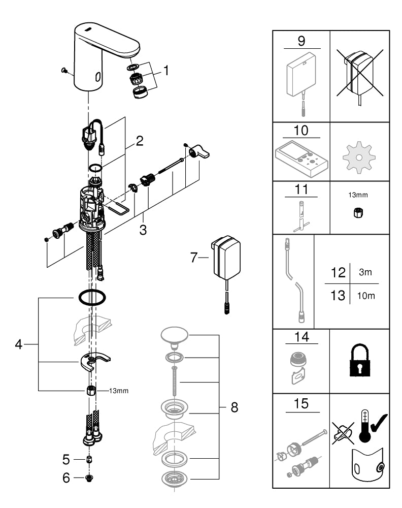 Grohe Eurosmart Cosmopolitan E Fotoselli Lavabo Bataryası (Elektrikli, Çift Su Girişli)