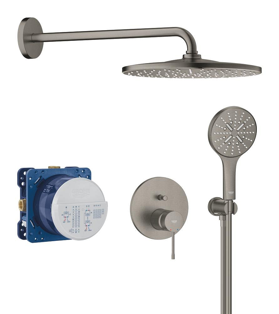 Grohe Essence Ankastre Banyo/Duş Bataryası, Tepe ve El Duşu Seti, Fırçalı Sert Grafit - GROHE 25287AL0