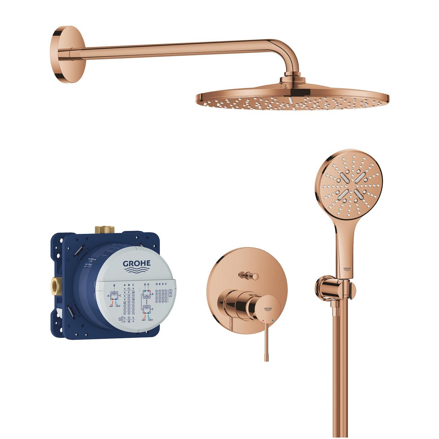 Grohe Essence Ankastre Banyo/Duş Bataryası, Tepe ve El Duşu Seti, Bakır - alternatif görünüm - GROHE 25287DA0