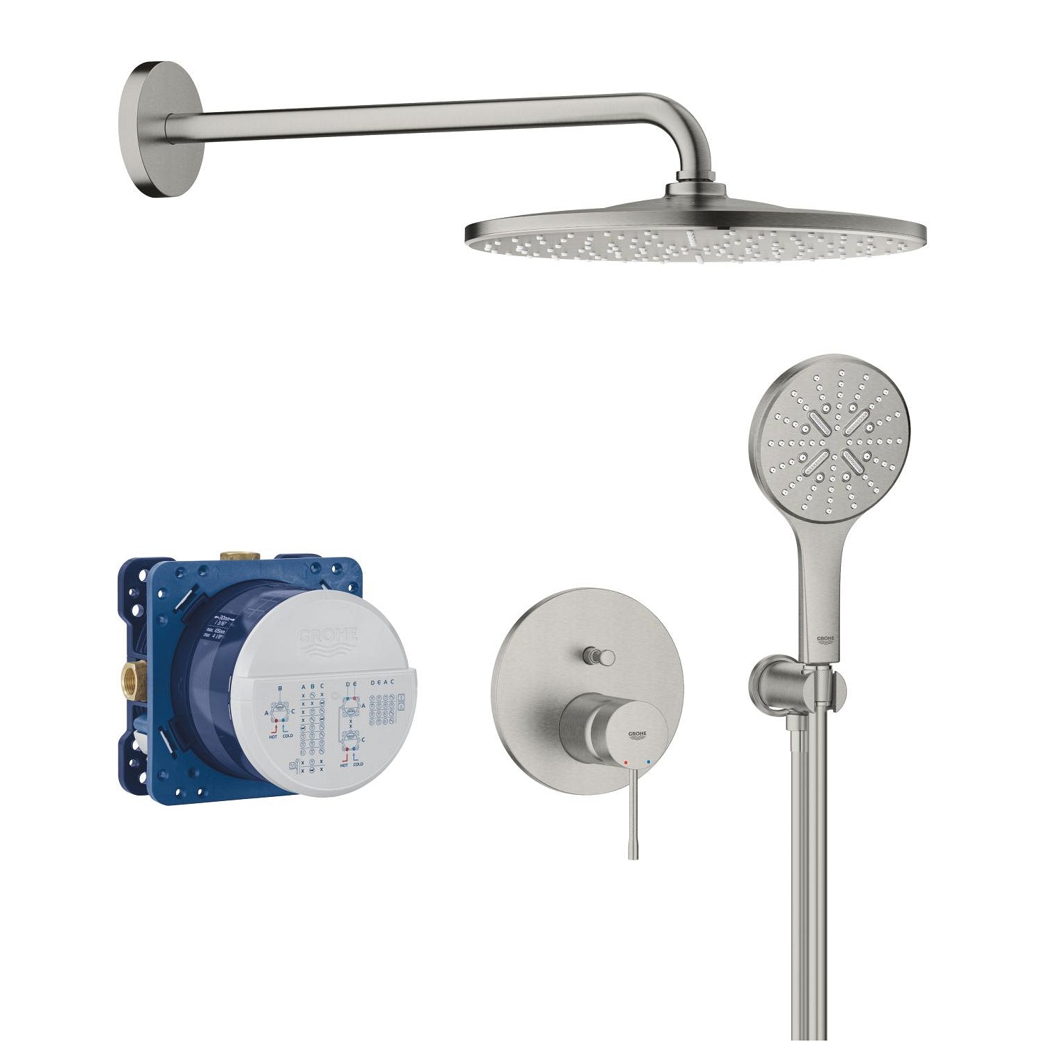 Grohe Essence Ankastre Banyo/Duş Bataryası, Tepe ve El Duşu Seti, Paslanmaz Çelik - alternatif görünüm - GROHE 25287DC0