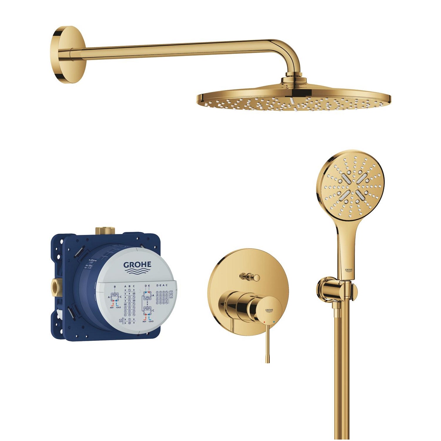 Grohe Essence Ankastre Banyo/Duş Bataryası, Tepe ve El Duşu Seti, Altın - alternatif görünüm - GROHE 25287GL0