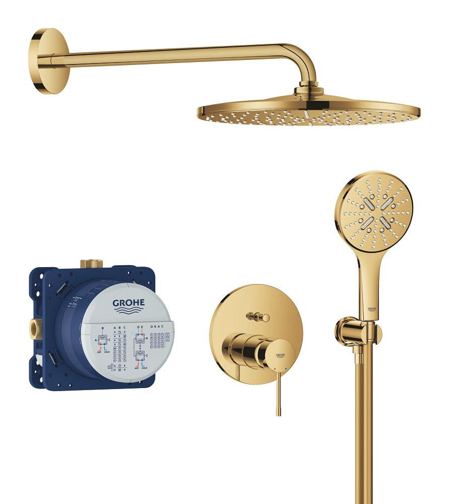 Grohe Essence Ankastre Banyo/Duş Bataryası, Tepe ve El Duşu Seti, Altın - GROHE 25287GL0