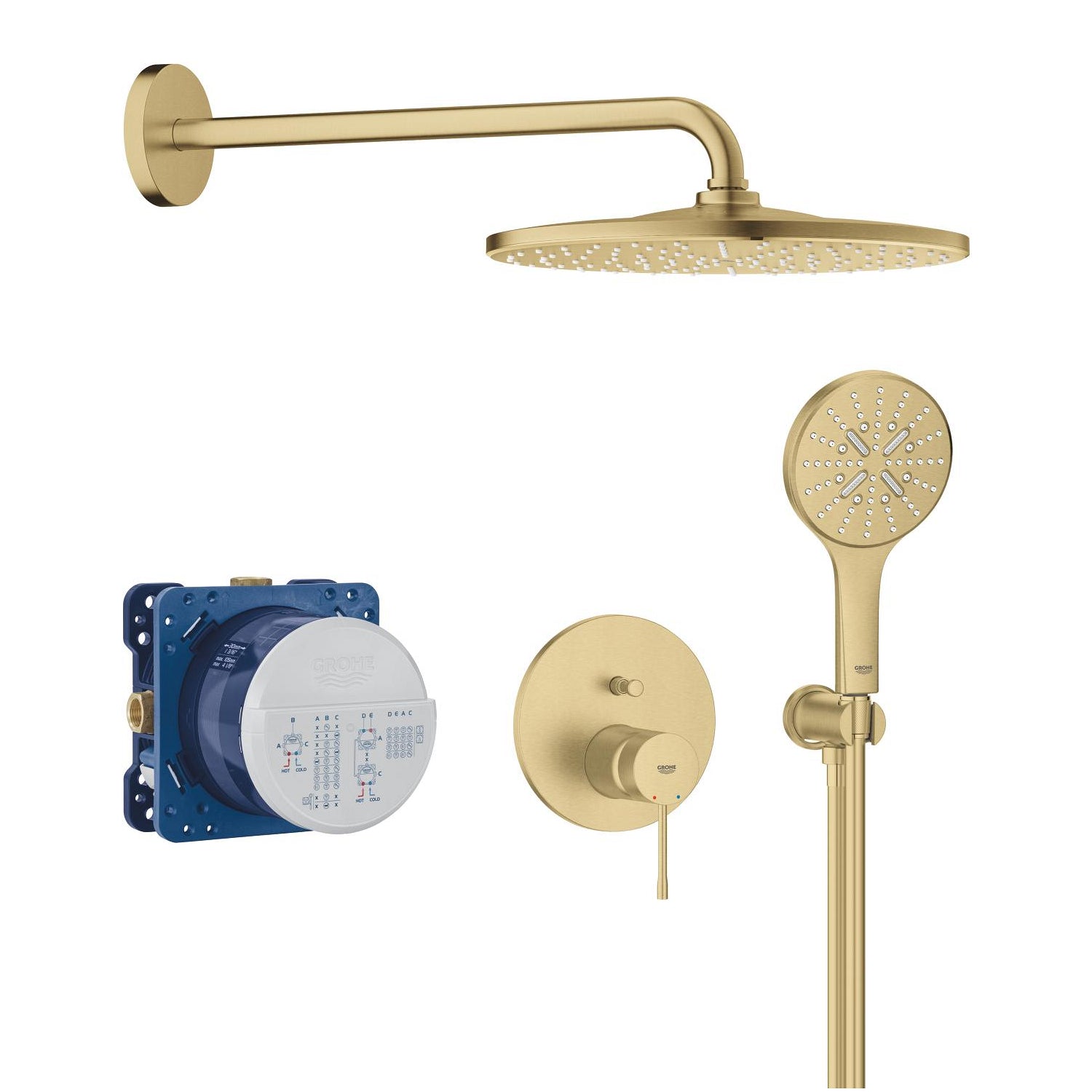 Grohe Essence Ankastre Banyo/Duş Bataryası, Tepe ve El Duşu Seti, Fırçalı Altın - alternatif görünüm - GROHE 25287GN0