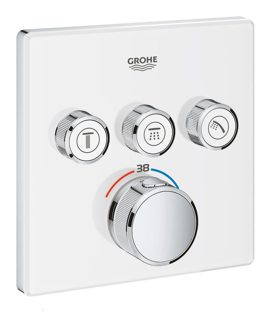 Grohe Grohtherm SmartControl Üç Valfli Akış Kontrollü, Ankastre Termostatik Duş Bataryası (Sıva Üstü Grubu), Ay Beyazı - GROHE 29157LS0
