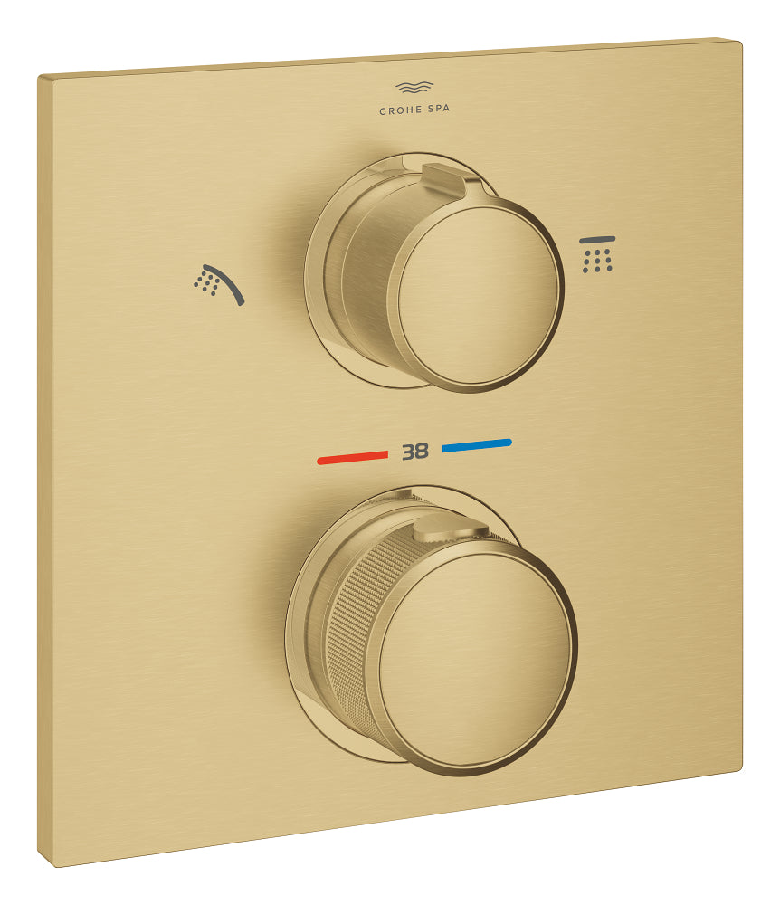 Grohe Allure Termostatik Ankastre Banyo ve Duş Bataryası (Sıva Üstü Grubu), 2 Yollu, Fırçalı Altın - GROHE 29181GN2