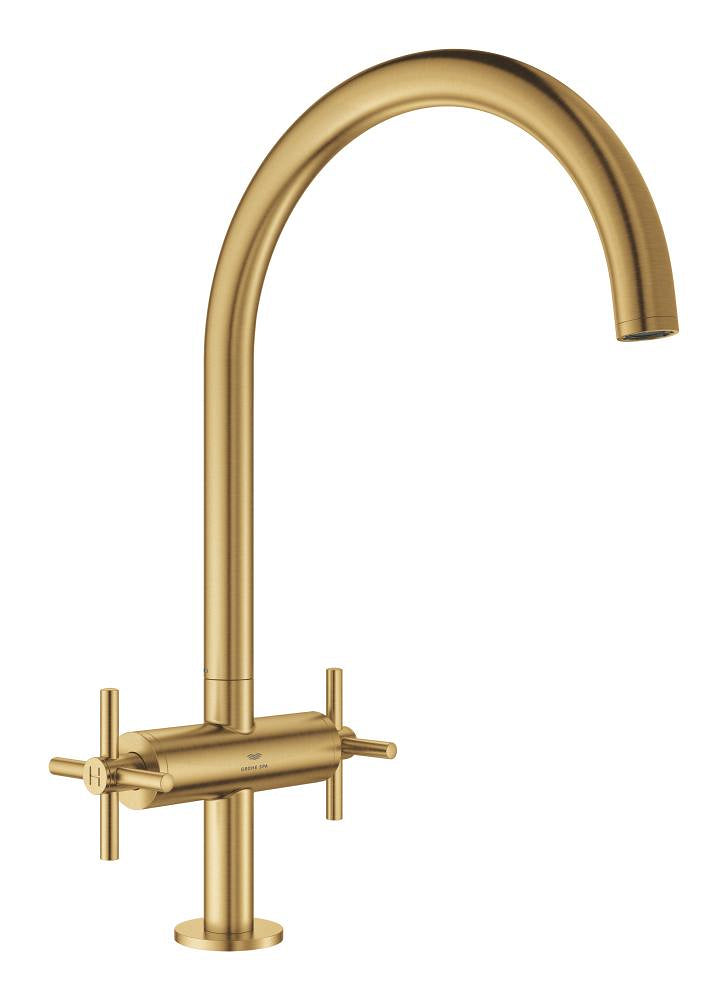 Grohe Atrio Kuğu Borulu Eviye Bataryası, Fırçalı Altın - GROHE 30609GN0