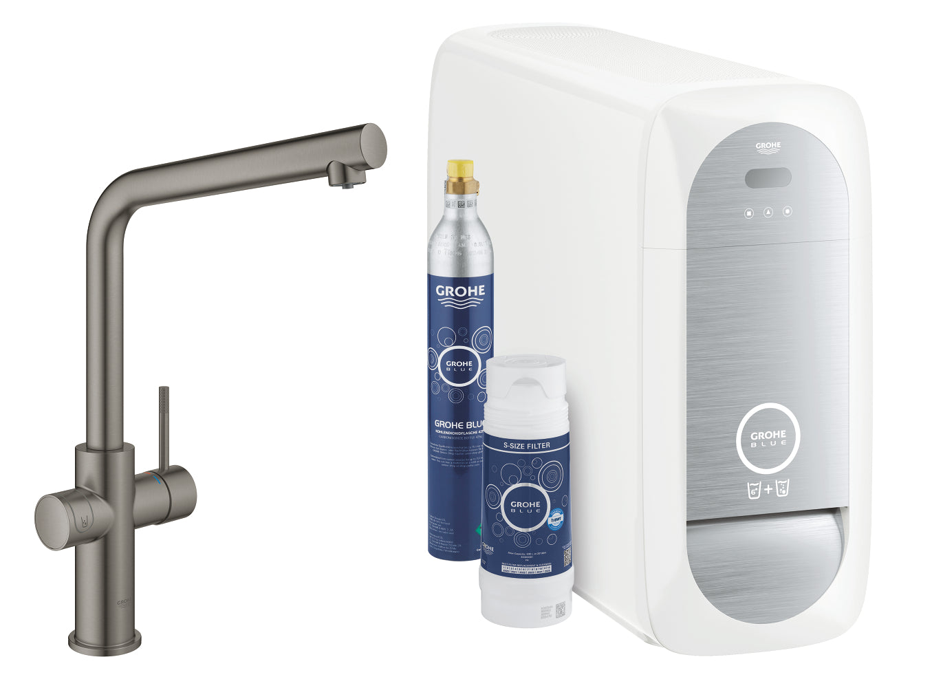 Grohe Blue Home Arıtmalı İçme Suyu ve Soda Yapan Eviye Bataryası, Fırçalı Sert Grafit - GROHE 31454AL1