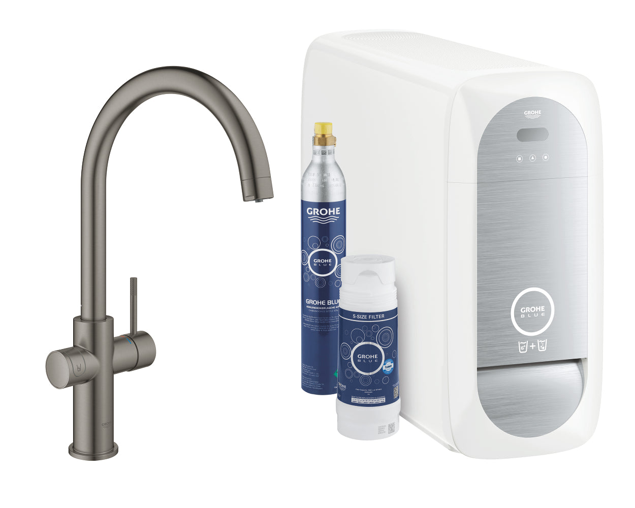 Grohe Blue Home Arıtmalı İçme Suyu ve Soda Yapan Eviye Bataryası, Fırçalı Sert Grafit - GROHE 31455AL1