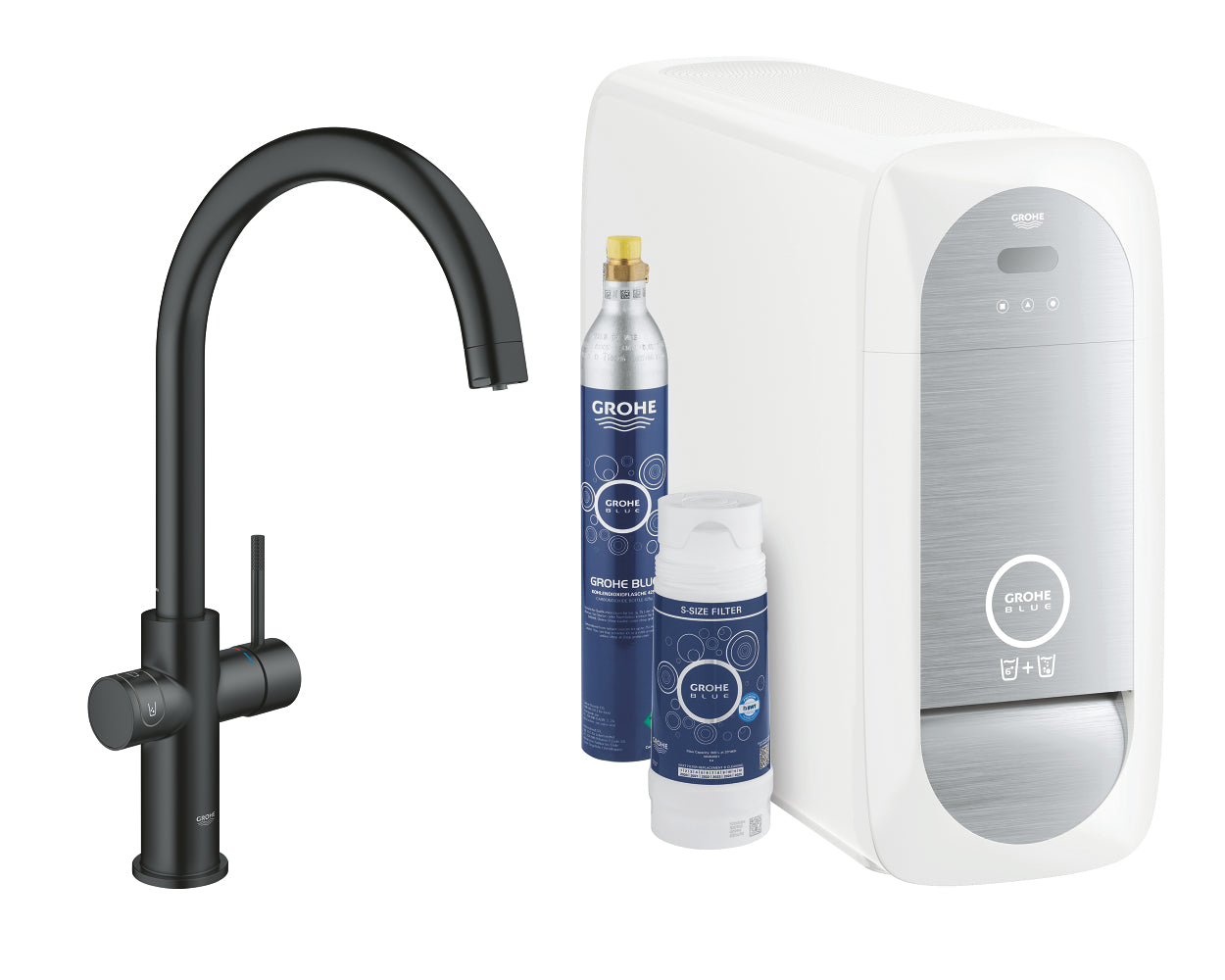 Grohe Blue Home Arıtmalı İçme Suyu ve Soda Yapan Eviye Bataryası Seti, Kadife Siyah - GROHE 31455KS1