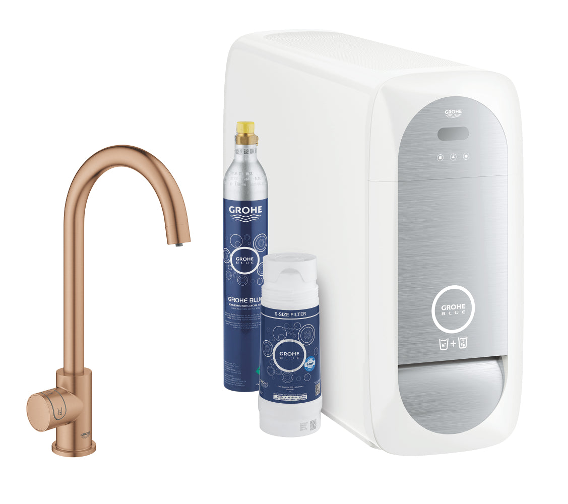 Grohe Blue Home Professional Mono Eviye Bataryası Başlangıç Seti, Fırçalı Bakır - GROHE 31498DL1