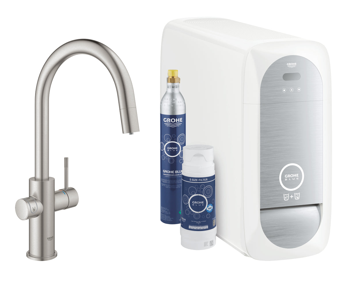 Grohe Blue Home Arıtmalı İçme Suyu ve Soda Yapan Spiralli Eviye Bataryası, Paslanmaz Çelik - GROHE 31541DC0