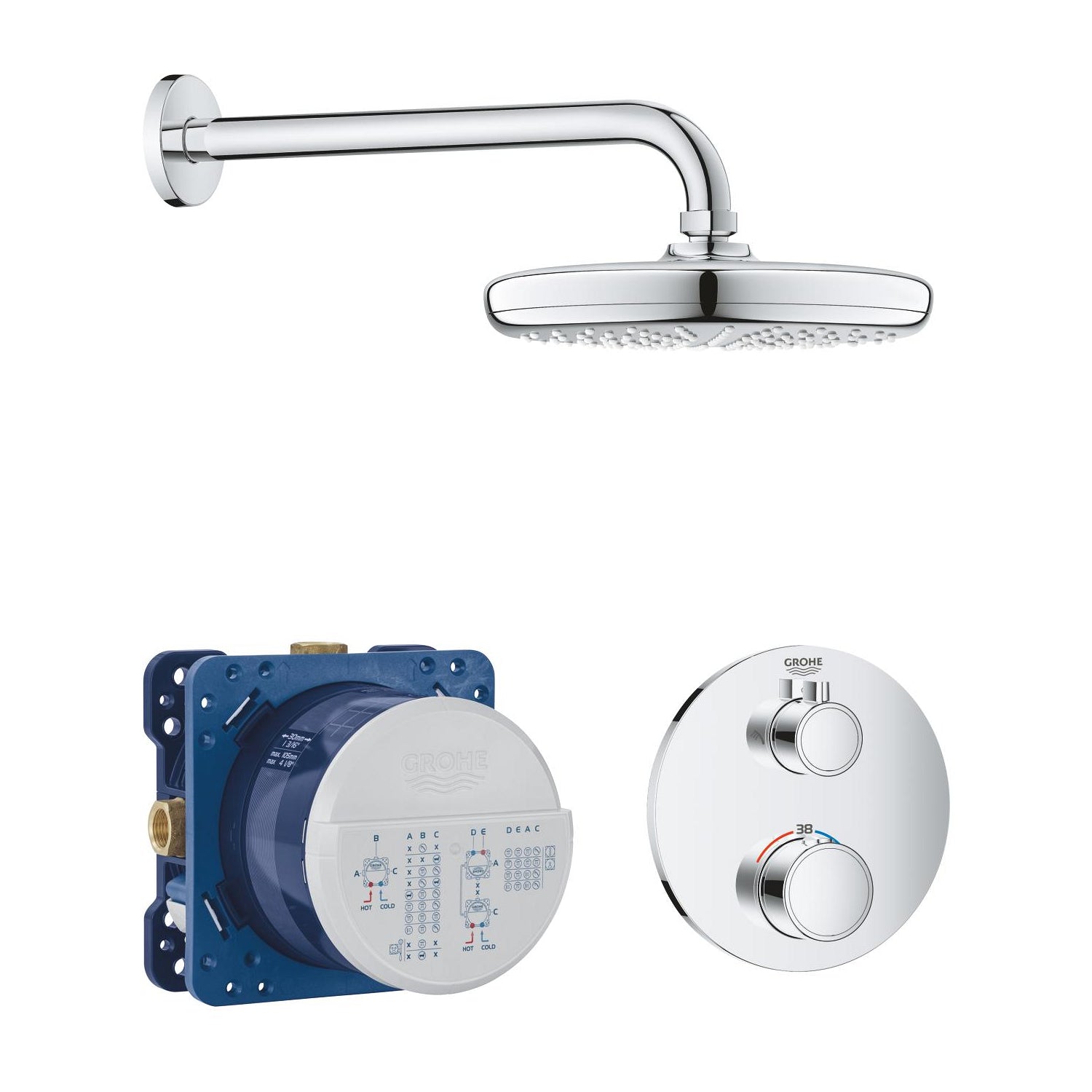 Grohe Grohtherm Perfect Ankastre Termostatik Duş Bataryası ve Tepe Duşu Seti - alternatif görünüm - GROHE 34726000
