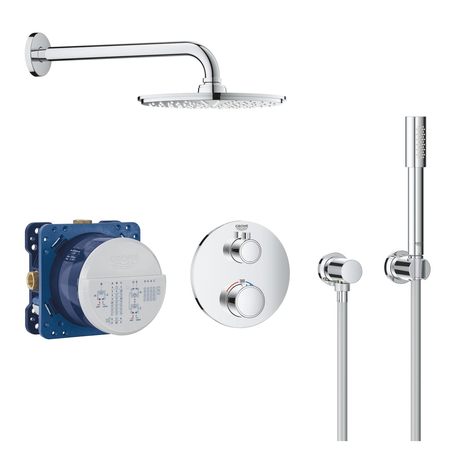 Grohe Grohtherm Perfect Ankastre Termostatik Banyo/Duş Bataryası, Tepe ve El Duşu Seti - alternatif görünüm - GROHE 34732000