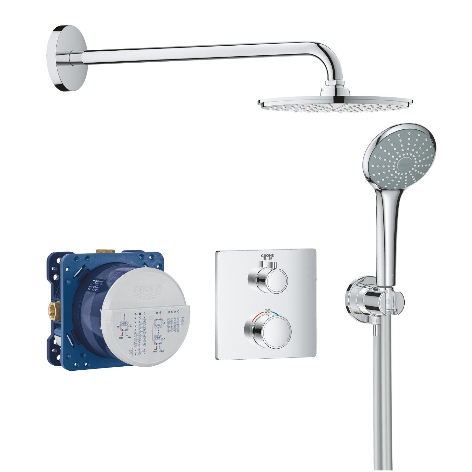 Grohe Grohtherm Rainshower Cosmopolitan 210 Ankastre Banyo/Duş Bataryası, Tepe ve El Duşu Seti - alternatif görünüm - GROHE 34734000